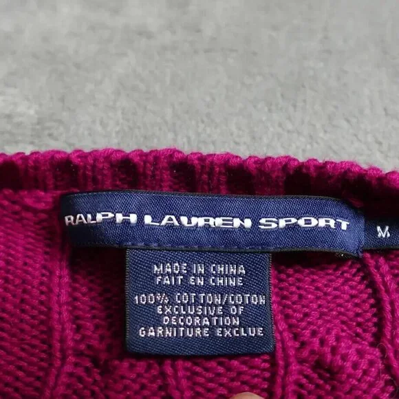 Ralph Lauren Sport Sweater Women's Medium Pink Cable Knit Long Sleeve Vintage
